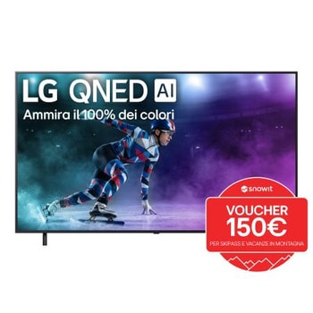 Vista frontale di una TV 75 pollici LG QNED AI QNED8E 4K Smart TV 2025 75QNED8EA6B